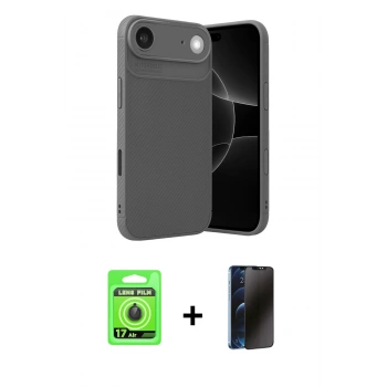 MARSİLYAN™- iPhone 17 Air Kılıf Eksen Form Prime - Siyah 3D Antistatik Hayalet Cam Ekran Koruyucu + Raze Metal Kamera Lens - SH