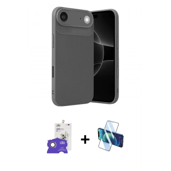 MARSİLYAN™- iPhone 17 Air Kılıf Eksen Form Prime - Siyah 3D Antistatik Seramik Nano Ekran Koruyucu + Bilvis Titan Kamera Lens - GD