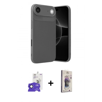 MARSİLYAN™- iPhone 17 Air Kılıf Eksen Form Prime - Siyah Bilvis 3D Cam Ekran Koruyucu + Bilvis Titan Kamera Lens - LT
