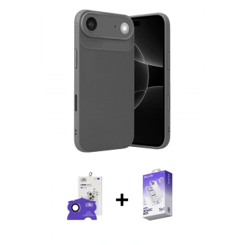 MARSİLYAN™- iPhone 17 Air Kılıf Eksen Form Prime - Siyah Bilvis 5in1 3D Magic Cam Ekran Koruyucu + Bilvis Titan Kamera Lens - LT