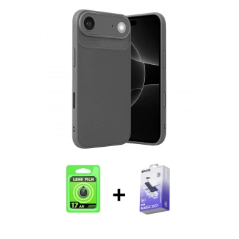 MARSİLYAN™- iPhone 17 Air Kılıf Eksen Form Prime - Siyah Bilvis 5in1 5D Magic Hayalet Cam Ekran Koruyucu + Raze Metal Kamera Lens - MI