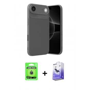 MARSİLYAN™- iPhone 17 Air Kılıf Eksen Form Prime - Siyah Bilvis 5in1 5D Magic Hayalet Cam Ekran Koruyucu + Raze Metal Kamera Lens - GD