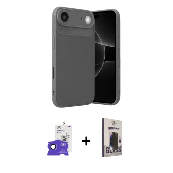 MARSİLYAN™- iPhone 17 Air Kılıf Eksen Form Prime - Siyah Bilvis Hayalet Cam Ekran Koruyucu + Bilvis Titan Kamera Lens - SH