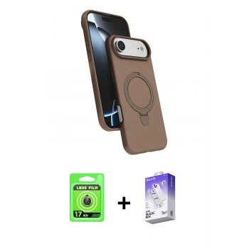 MARSİLYAN™- iPhone 17 Air Kılıf İz Işık Koleksiyonu - Siyah Bilvis 5in1 3D Magic Cam Ekran Koruyucu + Raze Metal Kamera Lens - GD