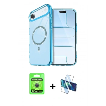 MARSİLYAN™- iPhone 17 Air Kılıf Kıvılcım Form Prime - Siyah 3D Antistatik Cam Ekran Koruyucu + Raze Metal Kamera Lens - MI