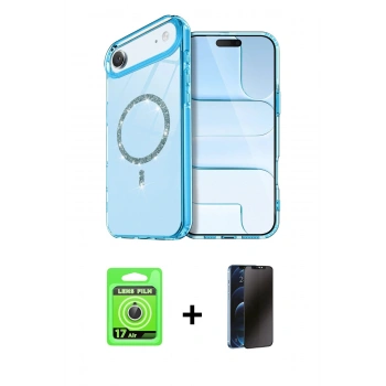 MARSİLYAN™- iPhone 17 Air Kılıf Kıvılcım Form Prime - Siyah 3D Antistatik Hayalet Cam Ekran Koruyucu + Raze Metal Kamera Lens - GS