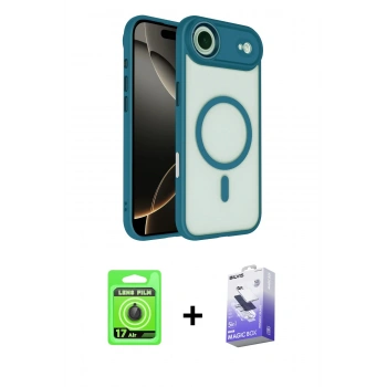 MARSİLYAN™- iPhone 17 Air Kılıf Kıvılcım Prime - Siyah Bilvis 5in1 5D Magic Hayalet Cam Ekran Koruyucu + Raze Metal Kamera Lens - SH