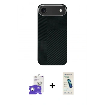 MARSİLYAN™- iPhone 17 Air Kılıf Kozmos Klasik Prime - Şeffaf Pasifik Cam Ekran Koruyucu + Bilvis Titan Kamera Lens - GS