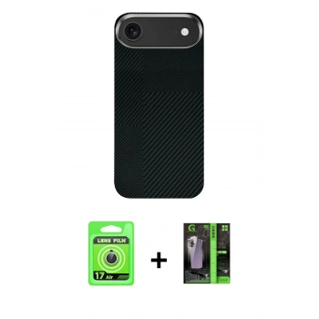 MARSİLYAN™- iPhone 17 Air Kılıf Kozmos Klasik Prime - Siyah 360 Mat Full Body Arka Koruyucu + Raze Metal Kamera Lens - GS