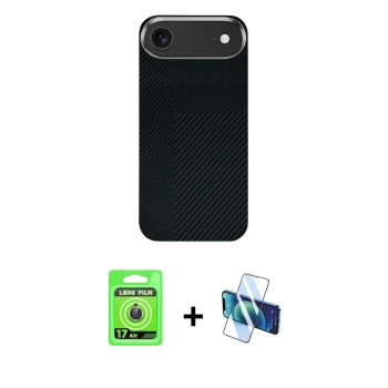 MARSİLYAN™- iPhone 17 Air Kılıf Kozmos Klasik Prime - Siyah 3D Antistatik Seramik Nano Ekran Koruyucu + Raze Metal Kamera Lens - GD
