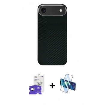 MARSİLYAN™- iPhone 17 Air Kılıf Kozmos Klasik Prime - Siyah 3D Antistatik Seramik Nano Ekran Koruyucu + Bilvis Titan Kamera Lens - SH