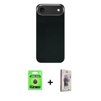 MARSİLYAN™- iPhone 17 Air Kılıf Kozmos Klasik Prime - Siyah Bilvis 3D Cam Ekran Koruyucu + Raze Metal Kamera Lens - SH