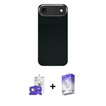 MARSİLYAN™- iPhone 17 Air Kılıf Kozmos Klasik Prime - Siyah Bilvis 5in1 3D Magic Cam Ekran Koruyucu + Bilvis Titan Kamera Lens - GD