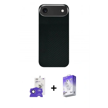MARSİLYAN™- iPhone 17 Air Kılıf Kozmos Klasik Prime - Siyah Bilvis 5in1 3D Magic Cam Ekran Koruyucu + Bilvis Titan Kamera Lens - SH