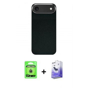 MARSİLYAN™- iPhone 17 Air Kılıf Kozmos Klasik Prime - Siyah Bilvis 5in1 5D Magic Hayalet Cam Ekran Koruyucu + Raze Metal Kamera Lens - GD