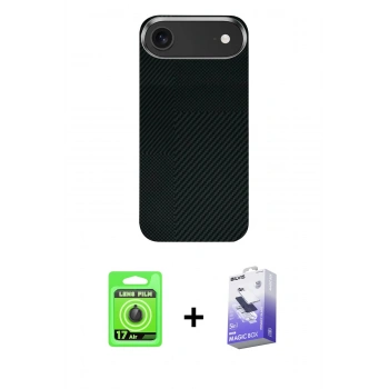 MARSİLYAN™- iPhone 17 Air Kılıf Kozmos Klasik Prime - Siyah Bilvis 5in1 5D Magic Hayalet Cam Ekran Koruyucu + Raze Metal Kamera Lens - SH