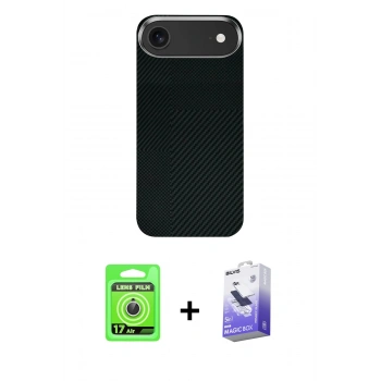 MARSİLYAN™- iPhone 17 Air Kılıf Kozmos Klasik Prime - Siyah Bilvis 5in1 5D Magic Hayalet Cam Ekran Koruyucu + Raze Metal Kamera Lens - GS