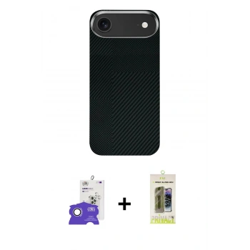 MARSİLYAN™- iPhone 17 Air Kılıf Kozmos Klasik Prime - Siyah Joko Magic 5D Hayalet Cam + Bilvis Titan Kamera Lens - GS