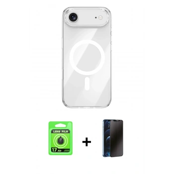 MARSİLYAN™- iPhone 17 Air Kılıf Kutup Klasik Serisi - Siyah 3D Antistatik Hayalet Cam Ekran Koruyucu + Raze Metal Kamera Lens - SH