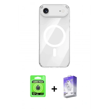 MARSİLYAN™- iPhone 17 Air Kılıf Kutup Klasik Serisi - Siyah Bilvis 5in1 3D Magic Cam Ekran Koruyucu + Raze Metal Kamera Lens - MI