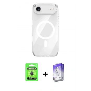 MARSİLYAN™- iPhone 17 Air Kılıf Kutup Klasik Serisi - Siyah Bilvis 5in1 3D Magic Cam Ekran Koruyucu + Raze Metal Kamera Lens - GD
