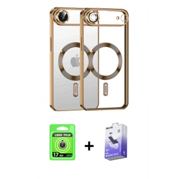 MARSİLYAN™- iPhone 17 Air Kılıf Nova Işık Özel Seri - Siyah Bilvis 5in1 5D Magic Hayalet Cam Ekran Koruyucu + Raze Metal Kamera Lens - GS