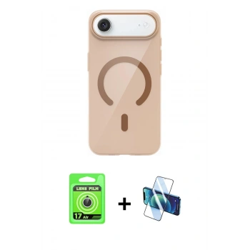 MARSİLYAN™- iPhone 17 Air Kılıf Pusula Form Özel Seri - Siyah 3D Antistatik Cam Ekran Koruyucu + Raze Metal Kamera Lens - GS