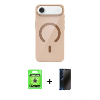 MARSİLYAN™- iPhone 17 Air Kılıf Pusula Form Özel Seri - Siyah 3D Antistatik Hayalet Cam Ekran Koruyucu + Raze Metal Kamera Lens - GD
