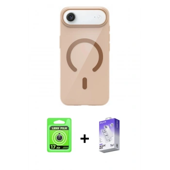 MARSİLYAN™- iPhone 17 Air Kılıf Pusula Form Özel Seri - Siyah Bilvis 5in1 3D Magic Cam Ekran Koruyucu + Raze Metal Kamera Lens - GS
