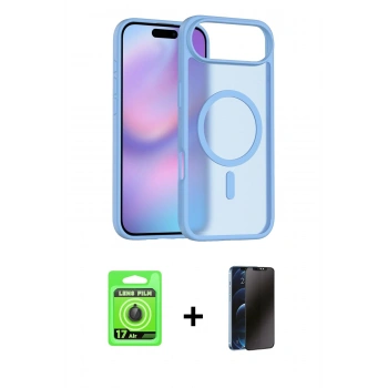 MARSİLYAN™- iPhone 17 Air Kılıf Siluet Minimal Prime - Siyah 3D Antistatik Hayalet Cam Ekran Koruyucu + Raze Metal Kamera Lens - SH