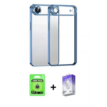 MARSİLYAN™- iPhone 17 Air Kılıf Vadi Minimal - Siyah Bilvis 5in1 3D Magic Cam Ekran Koruyucu + Raze Metal Kamera Lens - GS