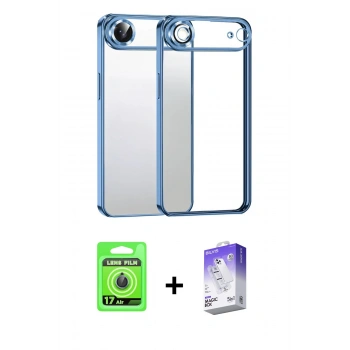 MARSİLYAN™- iPhone 17 Air Kılıf Vadi Minimal - Siyah Bilvis 5in1 3D Magic Cam Ekran Koruyucu + Raze Metal Kamera Lens - MI