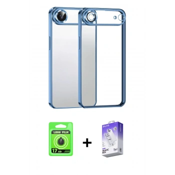 MARSİLYAN™- iPhone 17 Air Kılıf Vadi Minimal - Siyah Bilvis 5in1 3D Magic Cam Ekran Koruyucu + Raze Metal Kamera Lens - SH