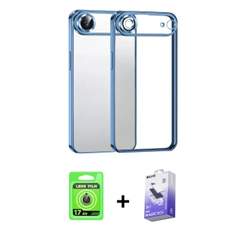 MARSİLYAN™- iPhone 17 Air Kılıf Vadi Minimal - Siyah Bilvis 5in1 5D Magic Hayalet Cam Ekran Koruyucu + Raze Metal Kamera Lens - GD