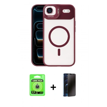 MARSİLYAN™- iPhone 17 Air Kılıf Yadigar Asil Koleksiyonu - Siyah 3D Antistatik Hayalet Cam Ekran Koruyucu + Raze Metal Kamera Lens - GS