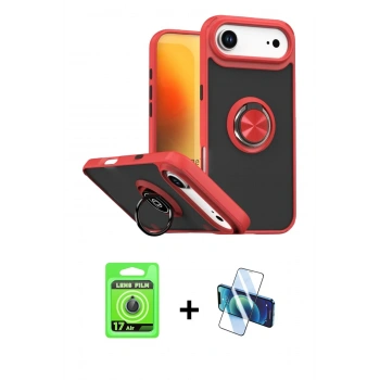 MARSİLYAN™- iPhone 17 Air Kılıf Yörünge Çizgi - Siyah 3D Antistatik Seramik Nano Ekran Koruyucu + Raze Metal Kamera Lens - MI