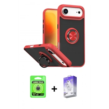 MARSİLYAN™- iPhone 17 Air Kılıf Yörünge Çizgi - Siyah Bilvis 5in1 3D Magic Cam Ekran Koruyucu + Raze Metal Kamera Lens - GS