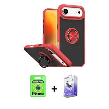MARSİLYAN™- iPhone 17 Air Kılıf Yörünge Çizgi - Siyah Bilvis 5in1 5D Magic Hayalet Cam Ekran Koruyucu + Raze Metal Kamera Lens - MI