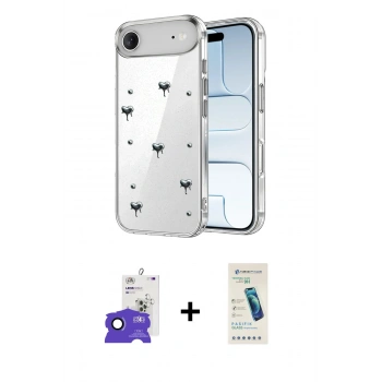 MARSİLYAN™- iPhone 17 Air Kılıf Yörünge Form - Şeffaf Pasifik Cam Ekran Koruyucu + Bilvis Titan Kamera Lens - LT