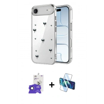 MARSİLYAN™- iPhone 17 Air Kılıf Yörünge Form - Siyah 3D Antistatik Seramik Nano Ekran Koruyucu + Bilvis Titan Kamera Lens - SH