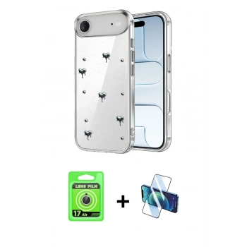 MARSİLYAN™- iPhone 17 Air Kılıf Yörünge Form - Siyah 3D Antistatik Seramik Nano Ekran Koruyucu + Raze Metal Kamera Lens - GS
