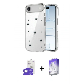MARSİLYAN™- iPhone 17 Air Kılıf Yörünge Form - Siyah Bilvis 5in1 3D Magic Cam Ekran Koruyucu + Bilvis Titan Kamera Lens - GD