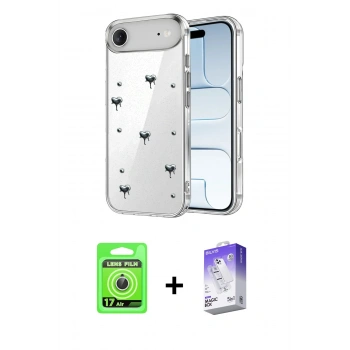 MARSİLYAN™- iPhone 17 Air Kılıf Yörünge Form - Siyah Bilvis 5in1 3D Magic Cam Ekran Koruyucu + Raze Metal Kamera Lens - GS