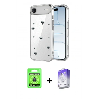 MARSİLYAN™- iPhone 17 Air Kılıf Yörünge Form - Siyah Bilvis 5in1 3D Magic Cam Ekran Koruyucu + Raze Metal Kamera Lens - MI