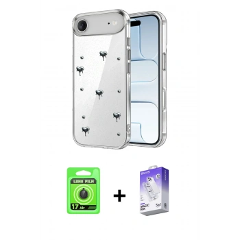 MARSİLYAN™- iPhone 17 Air Kılıf Yörünge Form - Siyah Bilvis 5in1 3D Magic Cam Ekran Koruyucu + Raze Metal Kamera Lens - SH
