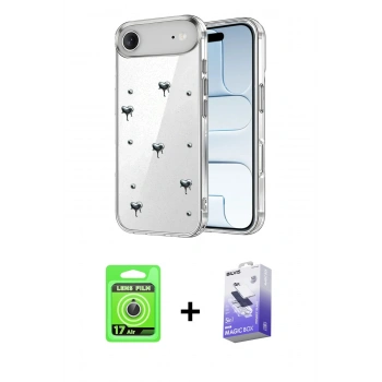 MARSİLYAN™- iPhone 17 Air Kılıf Yörünge Form - Siyah Bilvis 5in1 5D Magic Hayalet Cam Ekran Koruyucu + Raze Metal Kamera Lens - GS