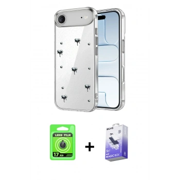 MARSİLYAN™- iPhone 17 Air Kılıf Yörünge Form - Siyah Bilvis 5in1 5D Magic Hayalet Cam Ekran Koruyucu + Raze Metal Kamera Lens - MI