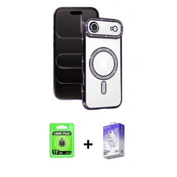 MARSİLYAN™- iPhone 17 Air Kılıf Zirve Doku Prime - Siyah Bilvis 5in1 3D Magic Cam Ekran Koruyucu + Raze Metal Kamera Lens - GD