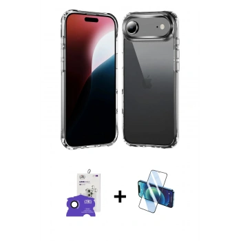 MARSİLYAN™- iPhone 17 Air Kılıf Zirve Doku - Siyah 3D Antistatik Cam Ekran Koruyucu + Bilvis Titan Kamera Lens - SH
