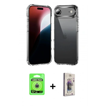 MARSİLYAN™- iPhone 17 Air Kılıf Zirve Doku - Siyah Bilvis 3D Cam Ekran Koruyucu + Raze Metal Kamera Lens - GS